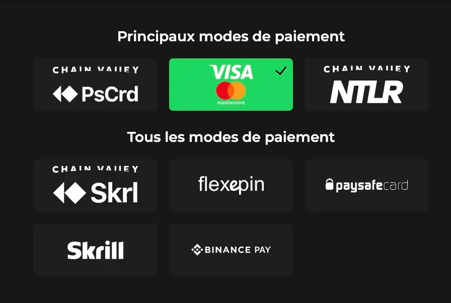Méthodes de paiements sur Betify