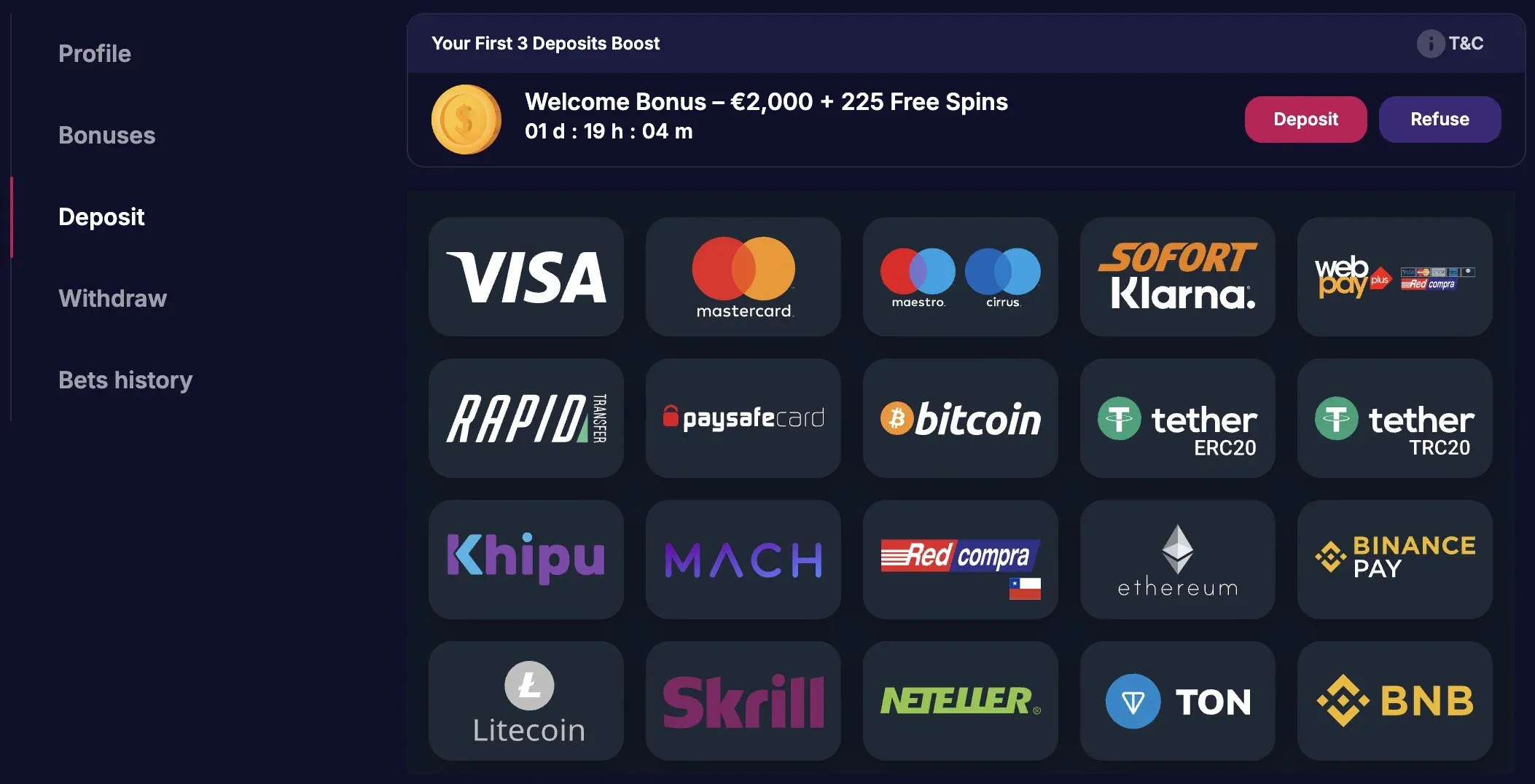 Zahlungsmethode und Betrag wählen*