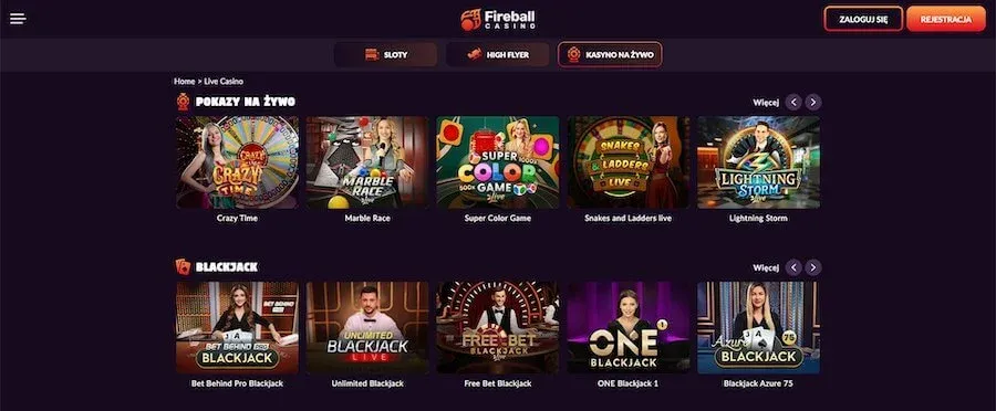 Fireball Casino website