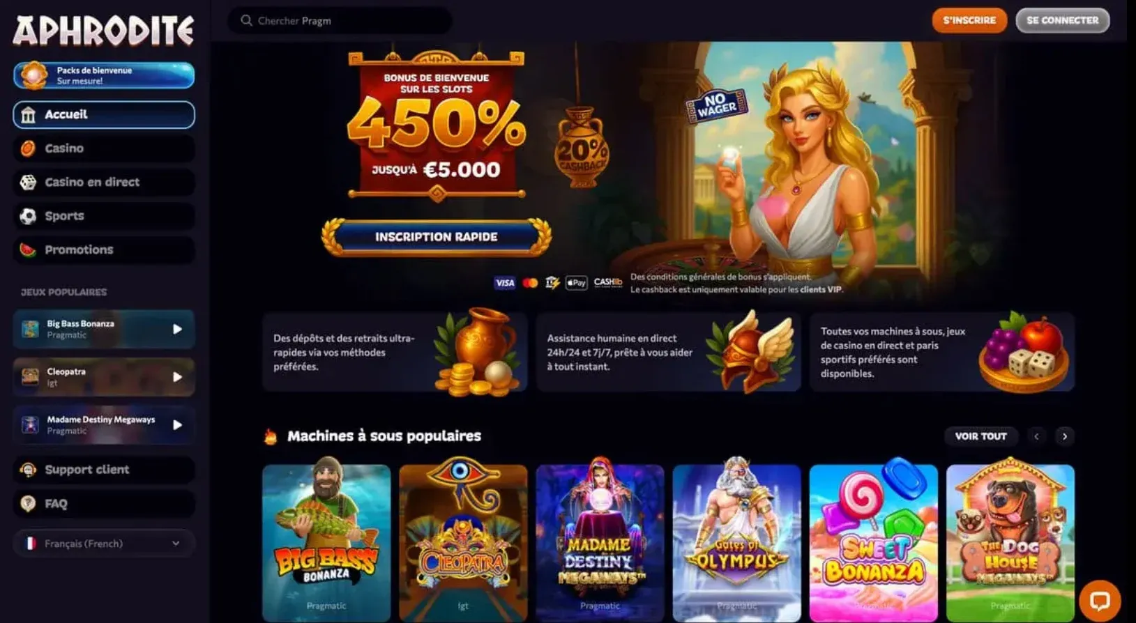 Page d'accueil du casino Aphrodite