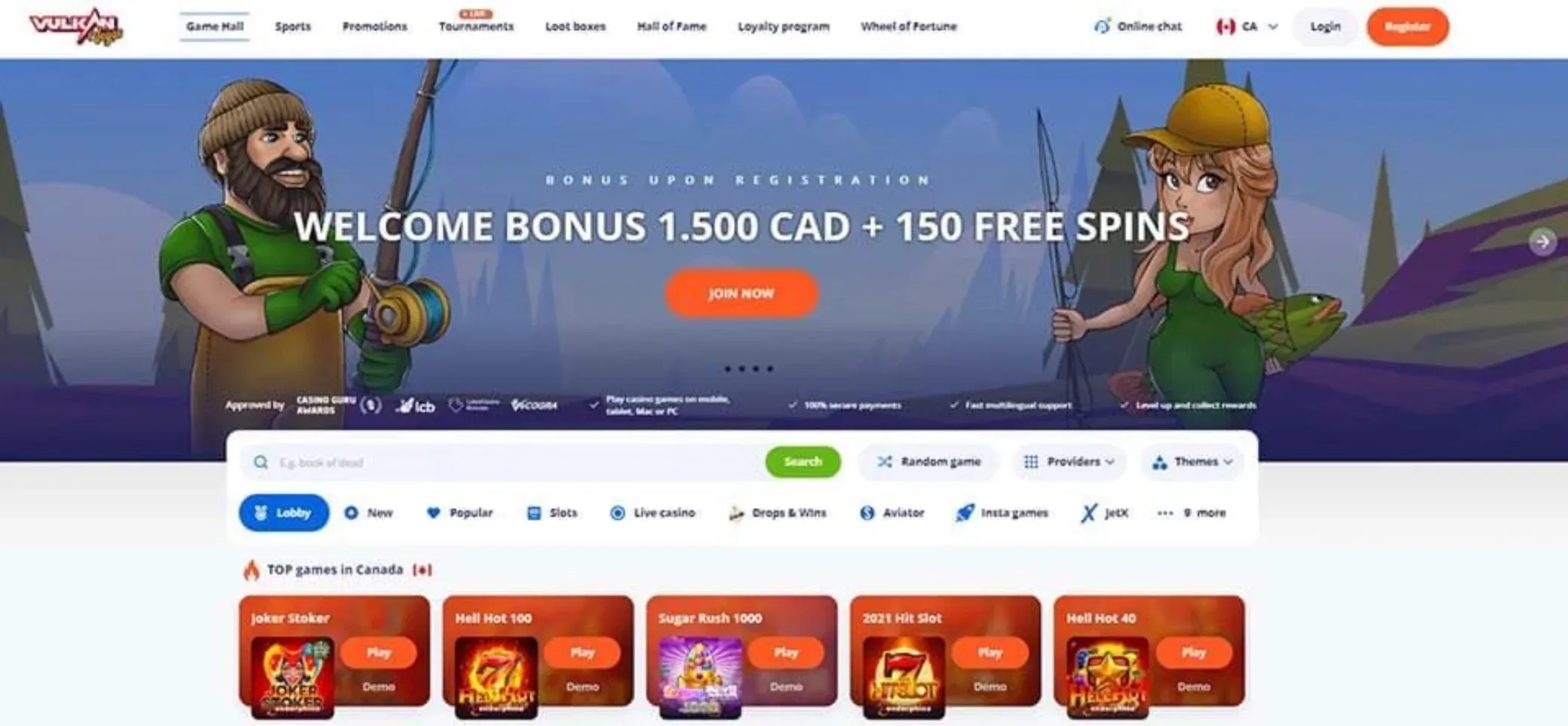 Vulkan Vegas home page