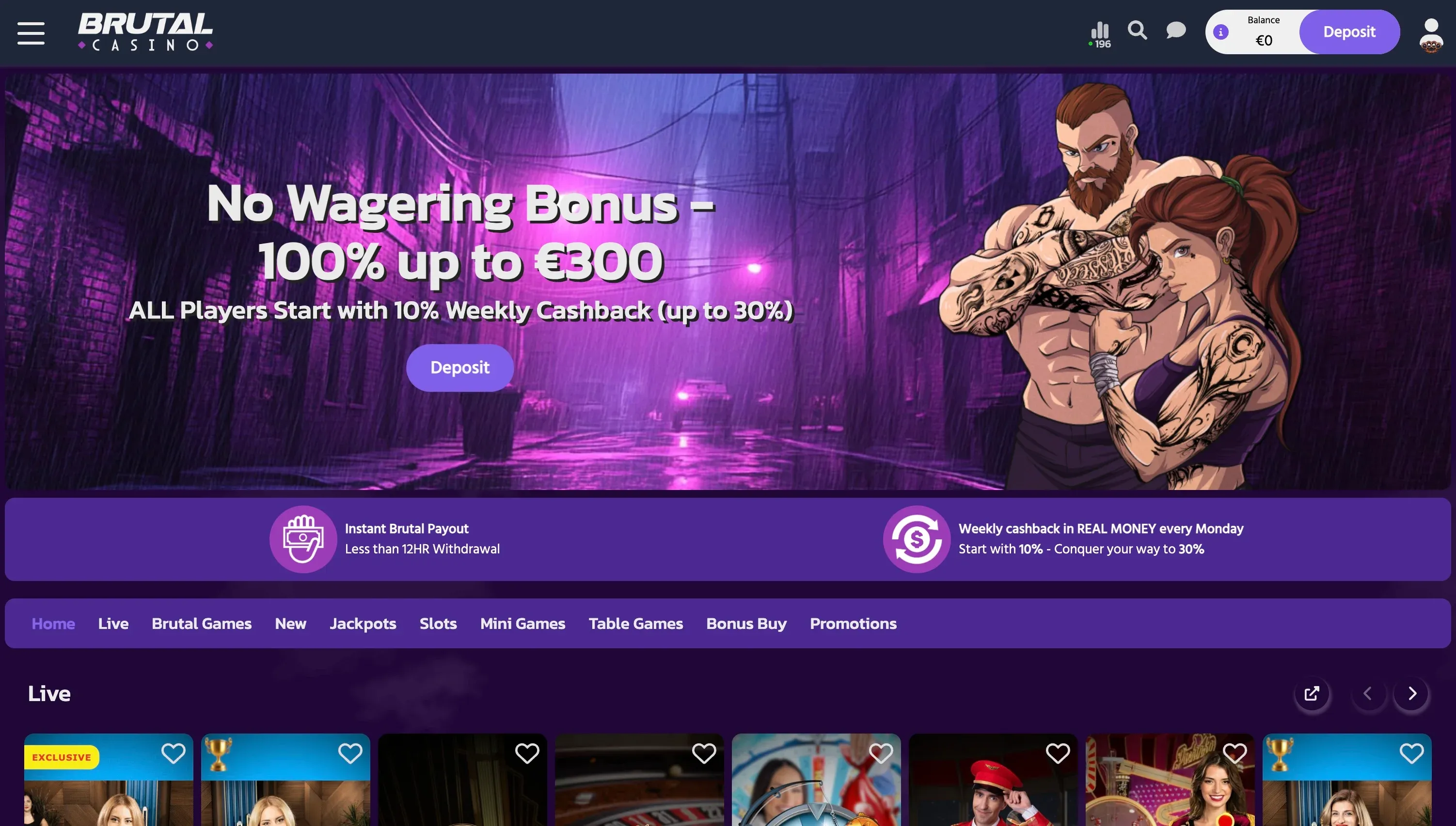 Page d'accueil du casino Brutal