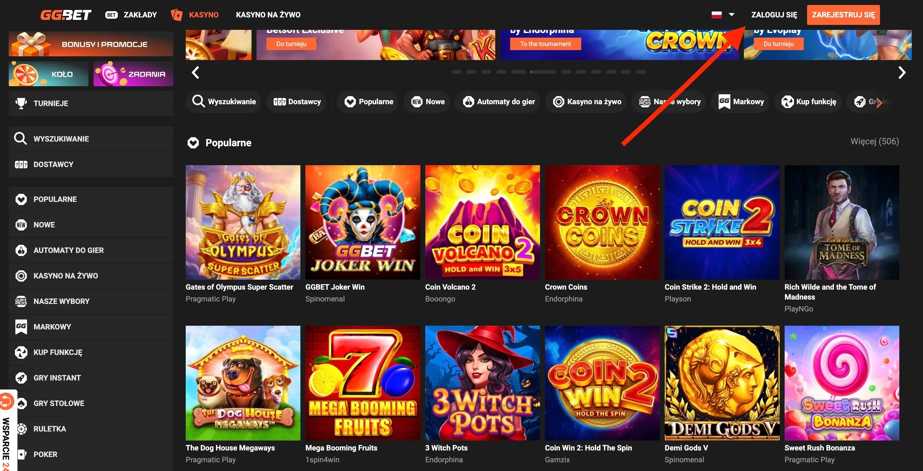 Przycisk rejestracji w kasynie GGbet