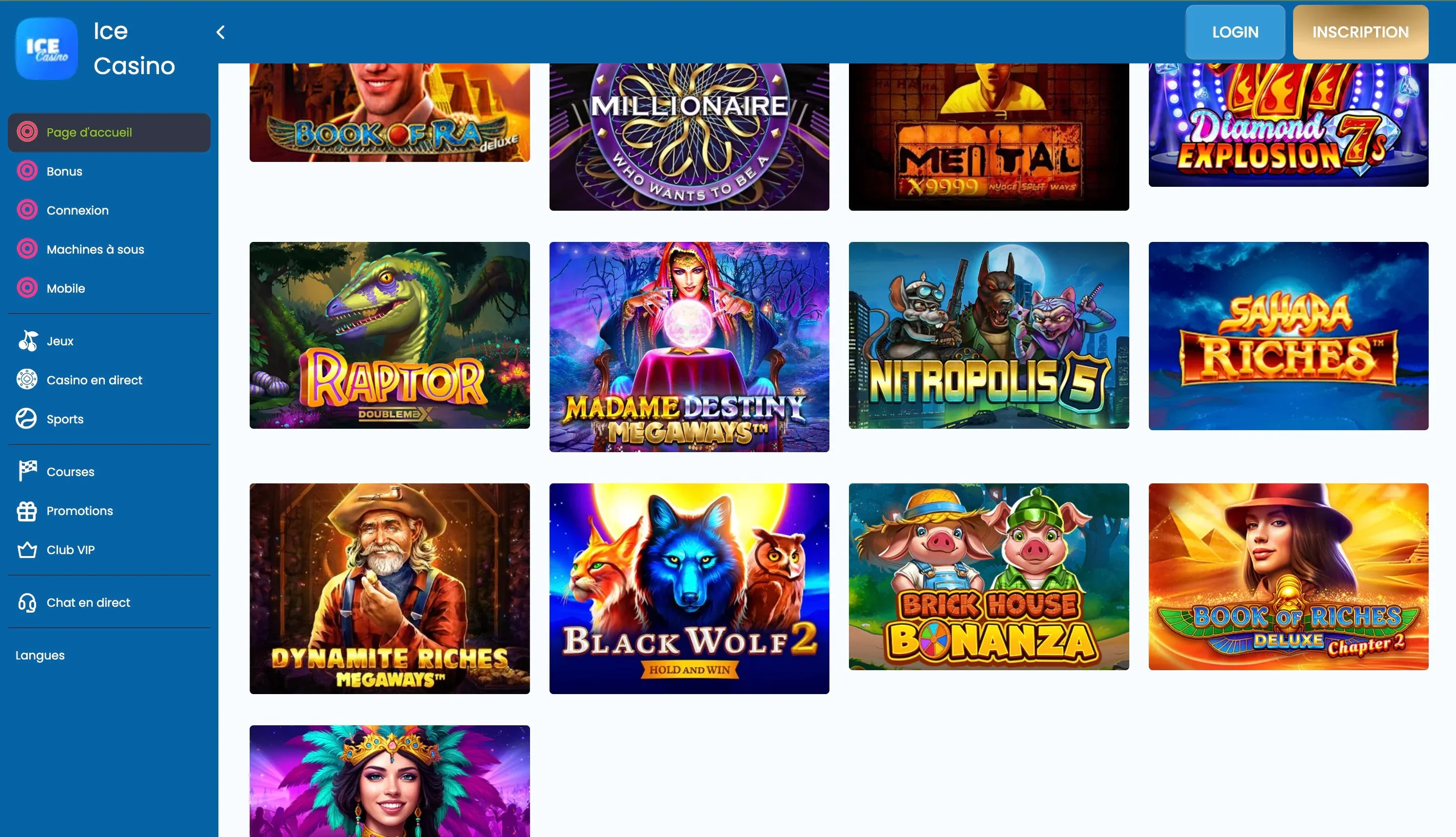 IceCasino Page d'accueil