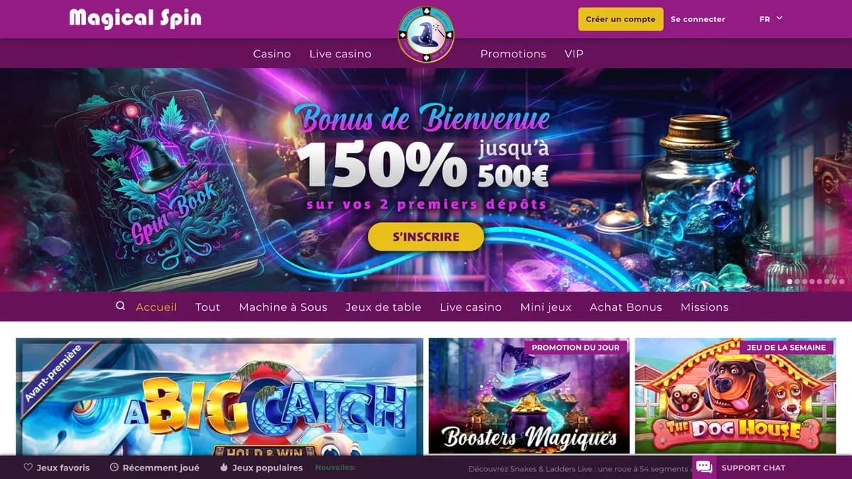 Page d'accueil du casino Magical Spin