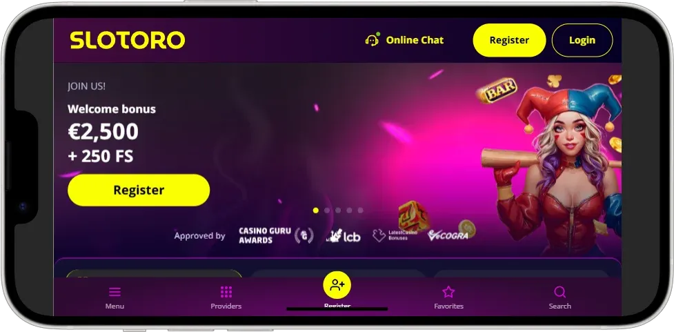 Casino Slotoro Page d'accueil