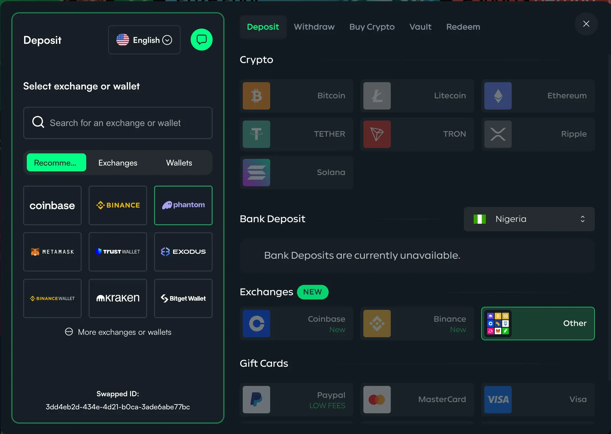Gamdomの入金タブ