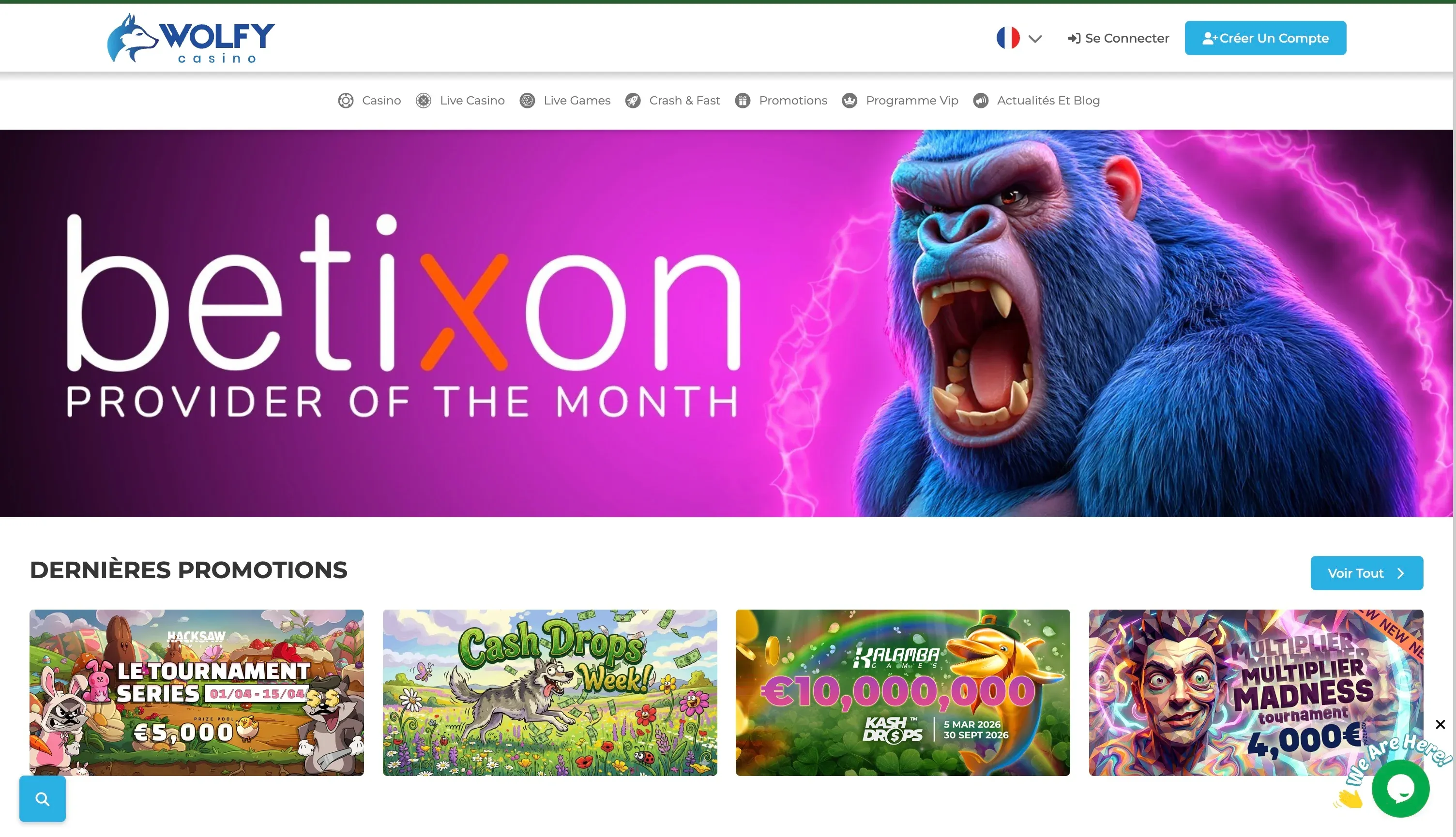 Page d'accueil du casino Wolfy Casino